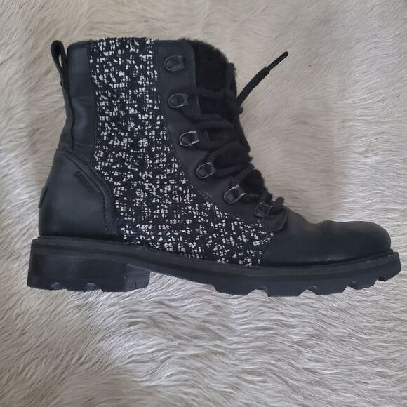 Sorel Lennox Boots Women's Size 8.5 Black White Waterproof Leather Shearling - Picture 2 of 16